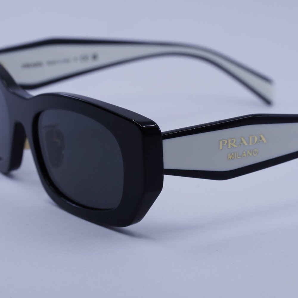 Prada PRB05SF 09Q08Z Sunglasses Black Rectangle Frame, Dark Grey Lenses - Picture 8 of 10